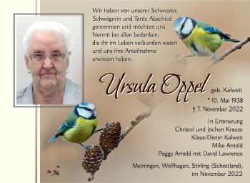 Traueranzeige von Ursula Oppel von Südthüringer Presse