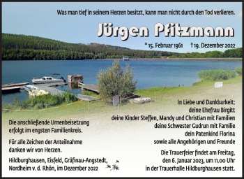 Traueranzeige von Jürgen Pfitzmann von Südthüringer Presse