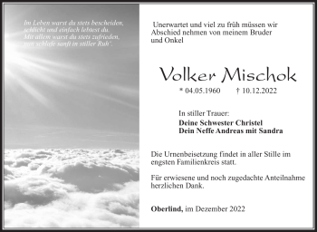 Traueranzeige von Volker Mischok von Südthüringer Presse