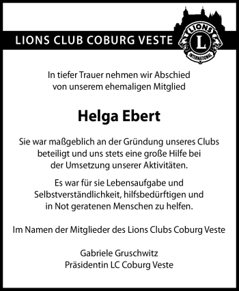 Traueranzeige von Helga Ebert von Neue Presse Coburg