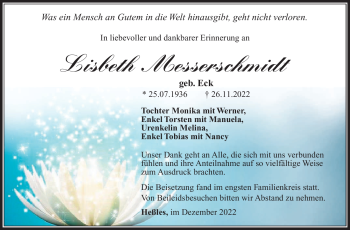 Traueranzeige von Lisbeth Messerschmidt von Südthüringer Presse