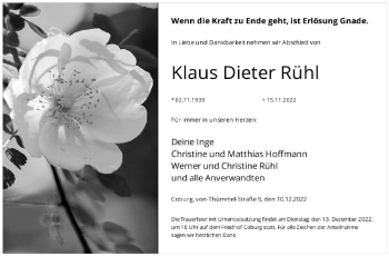 Traueranzeige von Klaus Dieter Rühl von Neue Presse Coburg
