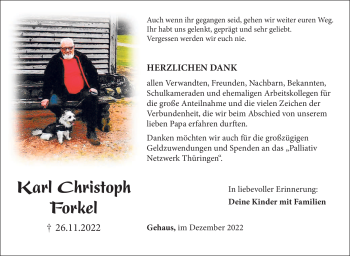 Traueranzeige von Karl Christoph Forkel von Südthüringer Presse