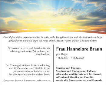 Traueranzeige von Hannelore Braun von Frankenpost