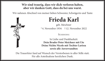 Traueranzeige von Frieda Karl von Frankenpost