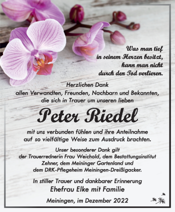 Traueranzeige von Peter Riedel von Südthüringer Presse