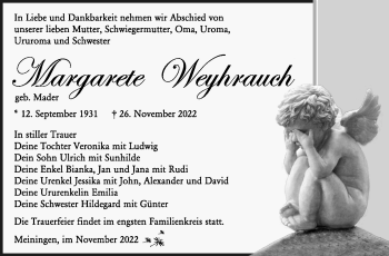 Traueranzeige von Margarete Weyrauch von Südthüringer Presse