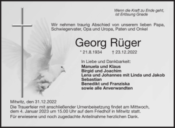 Traueranzeige von Georg Rüger von Neue Presse Coburg