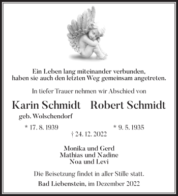 Traueranzeige von KarinRobert SchmidtSchmidt von Südthüringer Presse