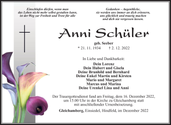 Traueranzeige von AnniAnni SchülerSchüler von Südthüringer Presse