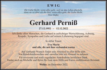 Traueranzeige von Gerhard Perniß von Südthüringer Presse