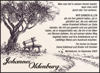 Traueranzeige von Johannes Oldenburg von Südthüringer Presse