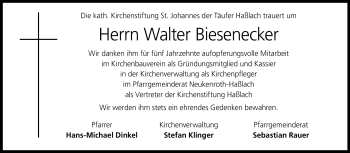 Traueranzeige von Walter Biesenecker von Neue Presse Coburg