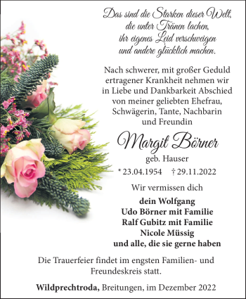 Traueranzeige von Margit Börner von Südthüringer Presse