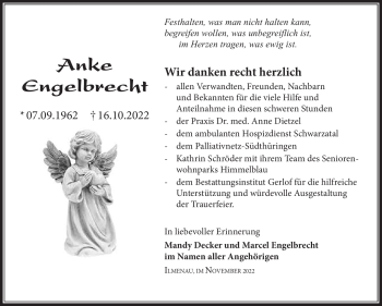 Traueranzeige von Anke Engelbrecht von Südthüringer Presse