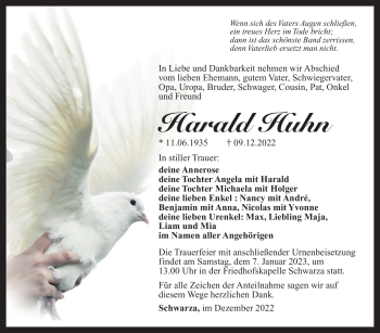 Traueranzeige von Harald Huhn von Südthüringer Presse