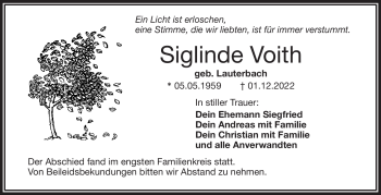 Traueranzeige von Siglinde Voith von Frankenpost