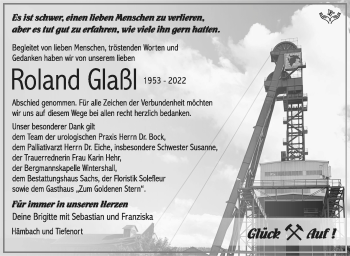 Traueranzeige von Roland Glaßl von Südthüringer Presse