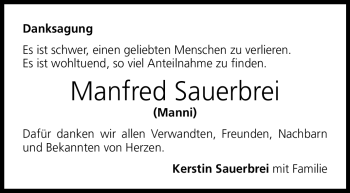 Traueranzeige von Manfred Sauerbrei von Neue Presse Coburg