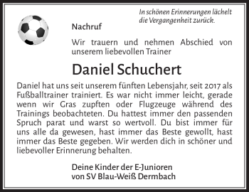 Traueranzeige von Daniel Schuchert von Südthüringer Presse