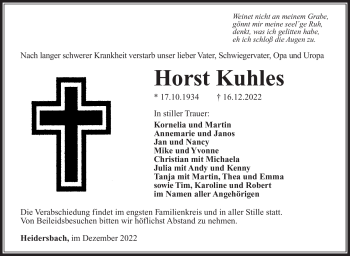 Traueranzeige von Horst Kuhles von Südthüringer Presse