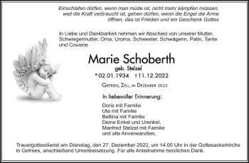 Traueranzeige von Marie Schoberth von Frankenpost