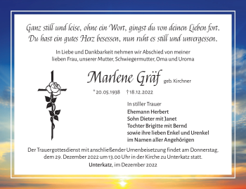 Traueranzeige von Marlene Gräf von Südthüringer Presse