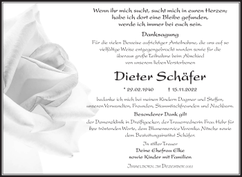 Traueranzeige von Dieter Schäfer von Südthüringer Presse