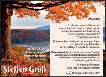 Traueranzeige von Steffen Groß von Südthüringer Presse