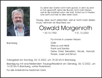 Traueranzeige von Oswald Morgenroth von Neue Presse Coburg