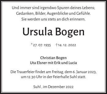 Traueranzeige von Christian Bogen von Südthüringer Presse