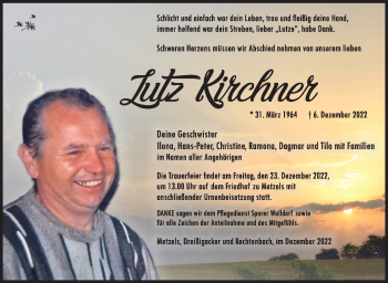 Traueranzeige von Lutz Kirchner von Südthüringer Presse