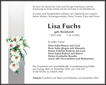 Traueranzeige von Lisa Fuchs von Südthüringer Presse