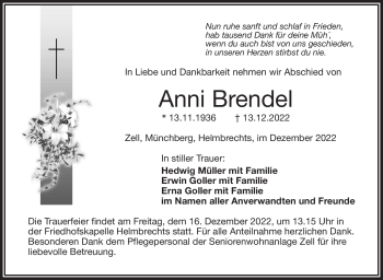 Traueranzeige von Anni Brendel von Frankenpost