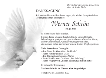 Traueranzeige von Werner Schrön von Südthüringer Presse