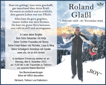 Traueranzeige von Roland Glaßl von Südthüringer Presse