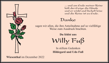 Traueranzeige von Willy Fuß von Südthüringer Presse