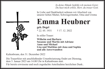 Traueranzeige von Emma Heubner von Neue Presse Coburg