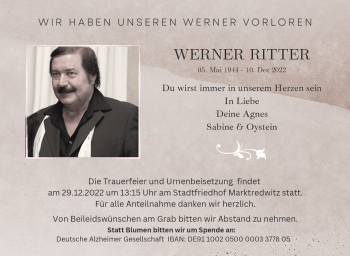 Traueranzeige von Werner Ritter von Frankenpost