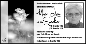 Traueranzeige von Marie-Luise Seeber von Südthüringer Presse
