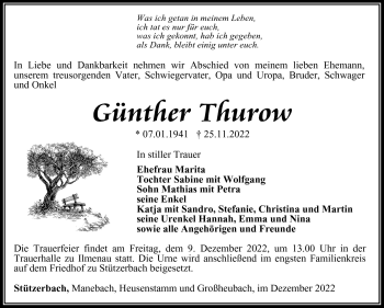 Traueranzeige von Günther Thurow von Südthüringer Presse