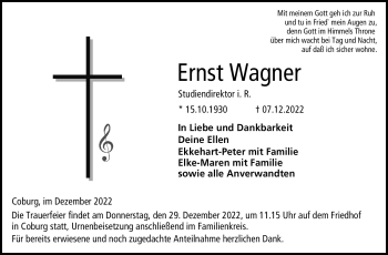 Traueranzeige von Ernst Wagner von Neue Presse Coburg