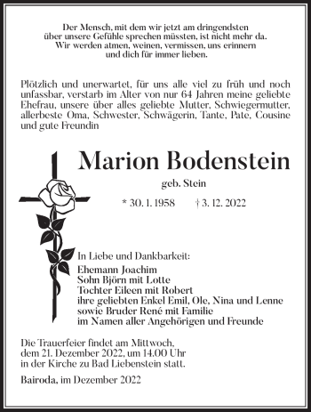Traueranzeige von Marion Bodenstein von Südthüringer Presse