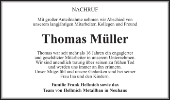 Traueranzeige von Thoma Müller von Südthüringer Presse