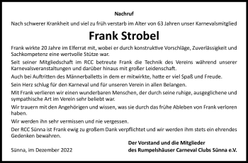 Traueranzeige von Frank Strobel von Südthüringer Presse