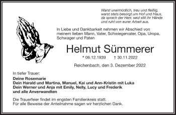 Traueranzeige von Helmut Sümmerer von Frankenpost