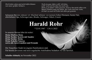 Traueranzeige von Harald Rohr von Südthüringer Presse