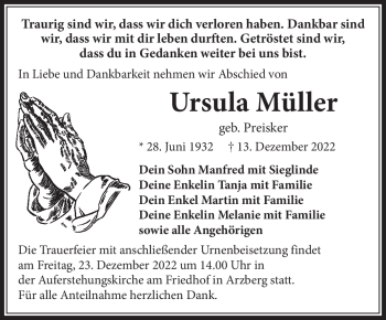Traueranzeige von Ursula Müller von Frankenpost