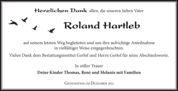 Traueranzeige von Roland Hartleb von Südthüringer Presse