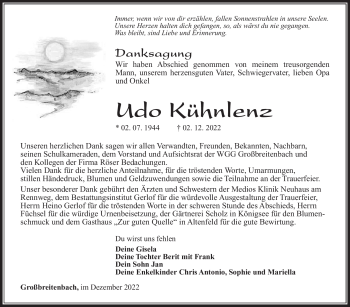 Traueranzeige von Udo Kühnlenz von Südthüringer Presse